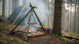 improvised smoking racks, tripod stand method in wild game preparation